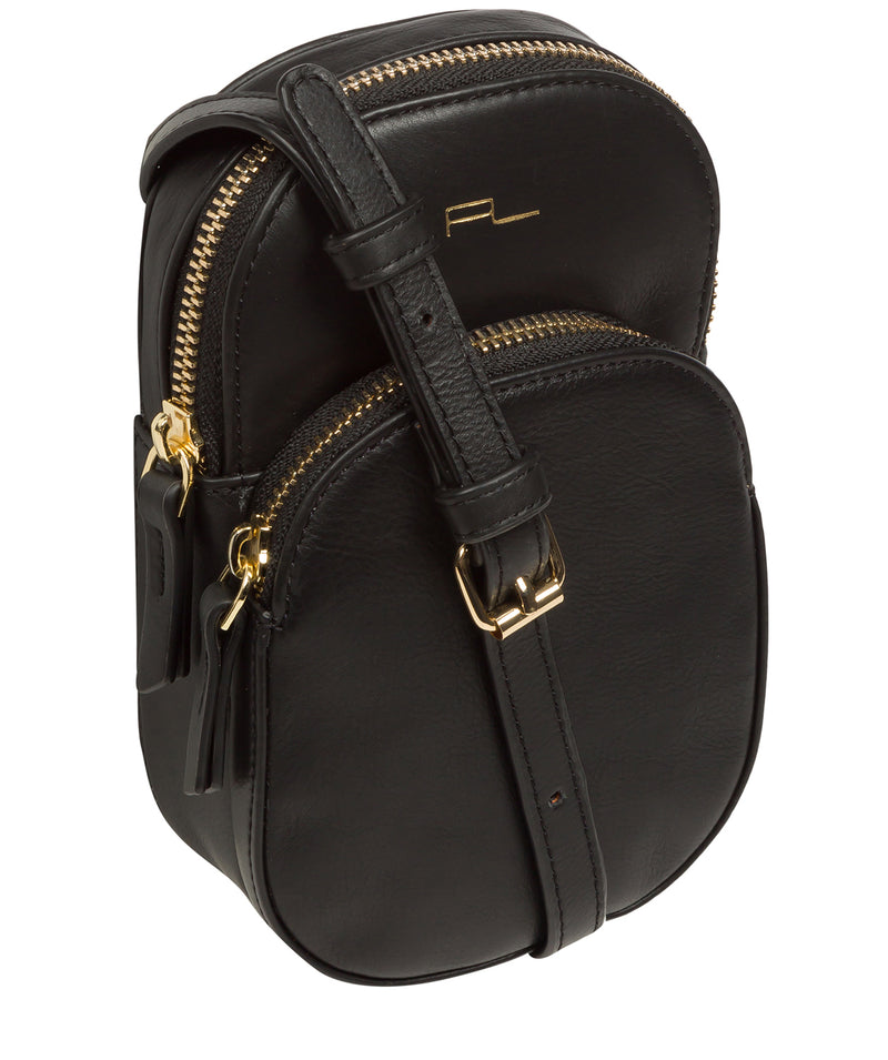 Pure Luxuries Knightsbridge Collection Bags: 'Violet' Black Leather Cross Body Phone Bag