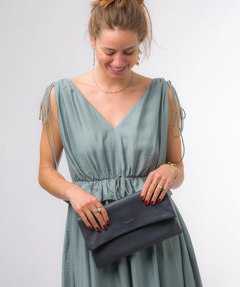 Pure Luxuries Marylebone Collection Bags: 'Amelia' Navy Nappa Leather Clutch Bag