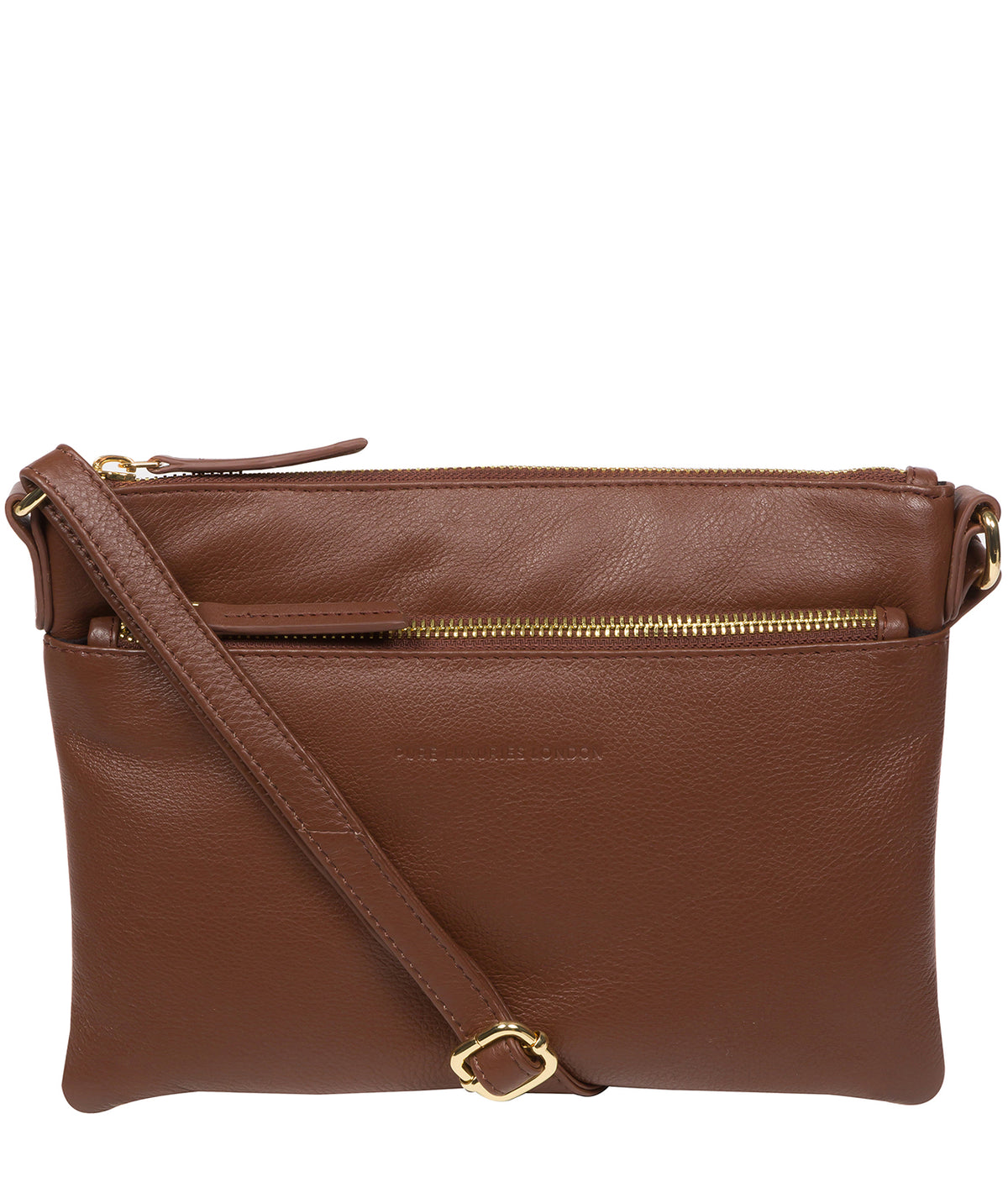 Pure Luxuries Hannah dark tan Nappa leather crossbody bag front view