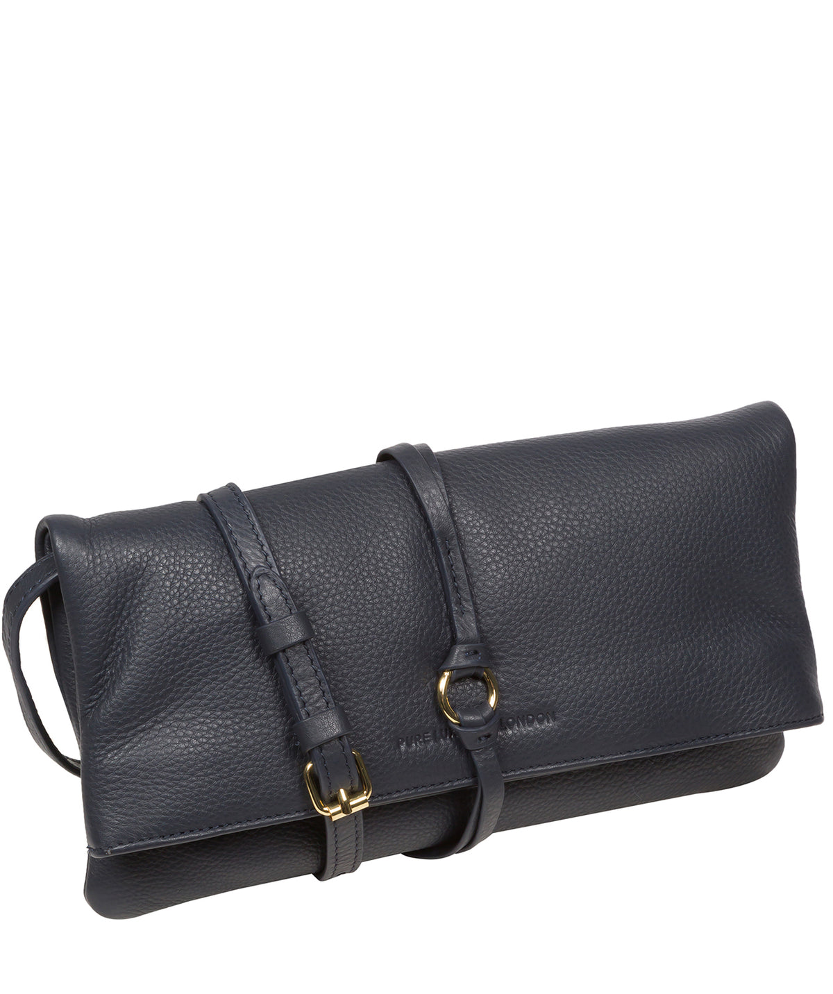 side profile showing structured silhouette and embossed logo