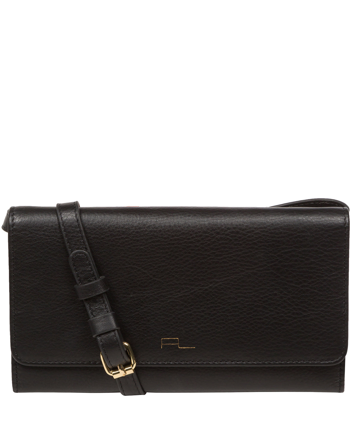 Pure Luxuries Saffron black Nappa leather crossbody clutch bag front view