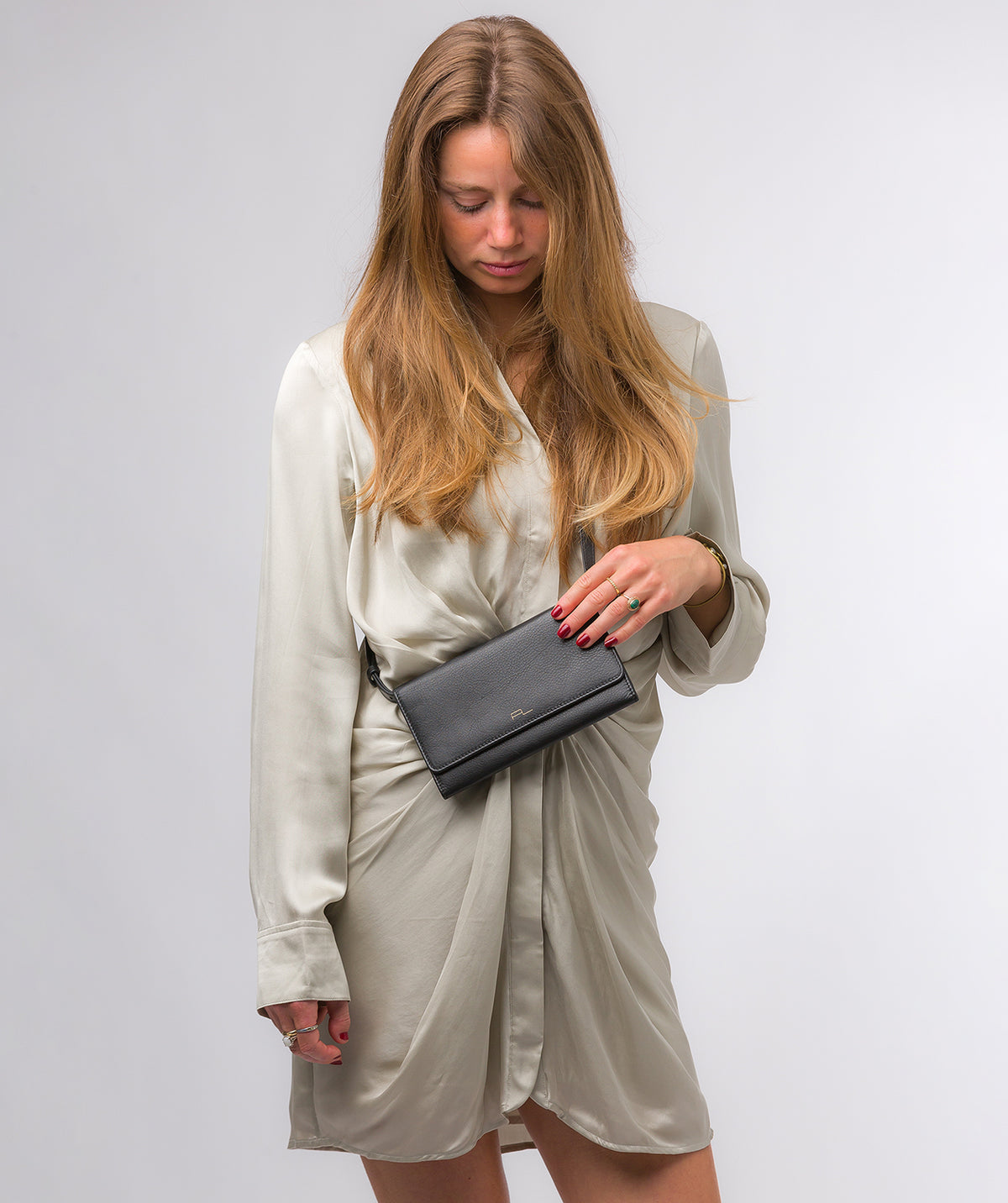 Black leather bag structured silhouette and hardware