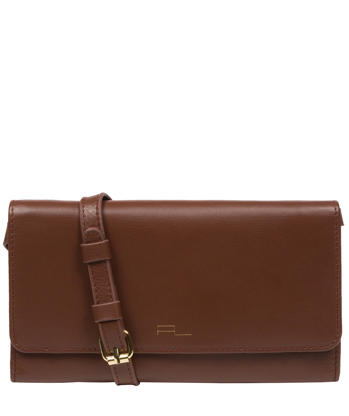 Pure Luxuries Saffron dark tan Nappa leather crossbody clutch bag front view