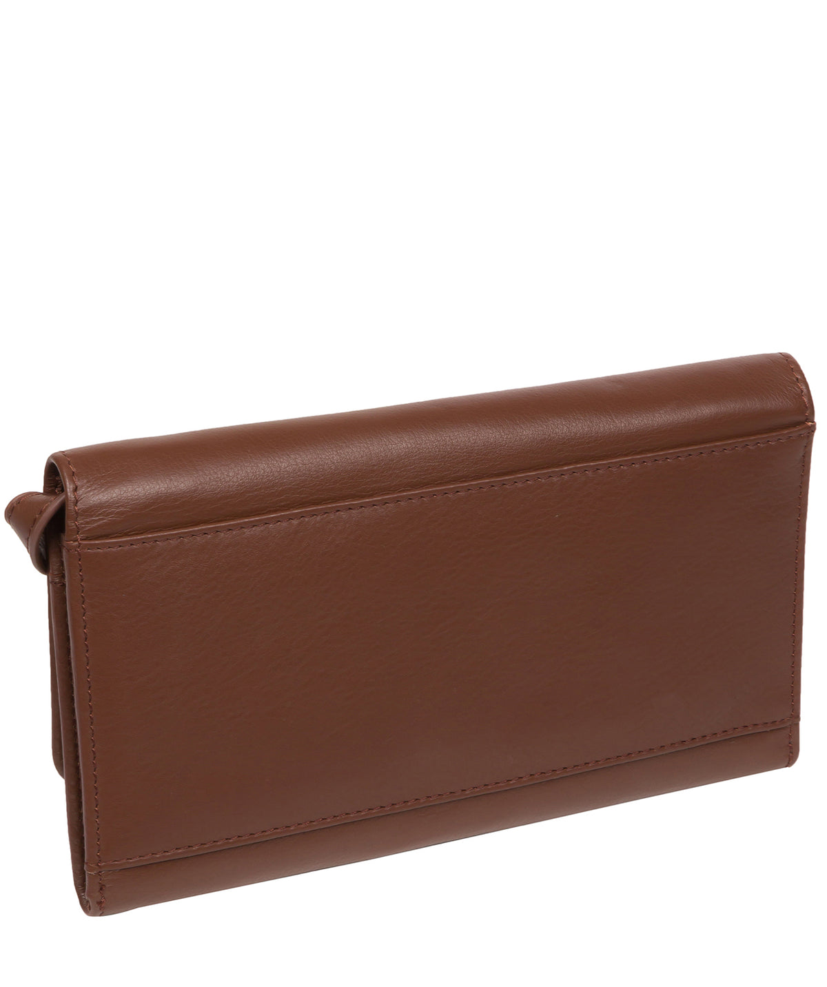 Nappa leather crossbody clutch side profile with brass hardware