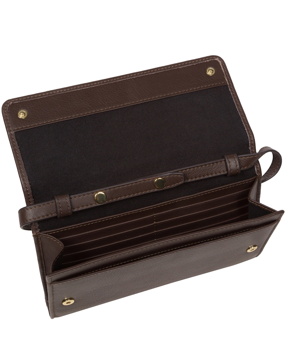 Hot Fudge Nappa leather clutch side profile showing leather quality