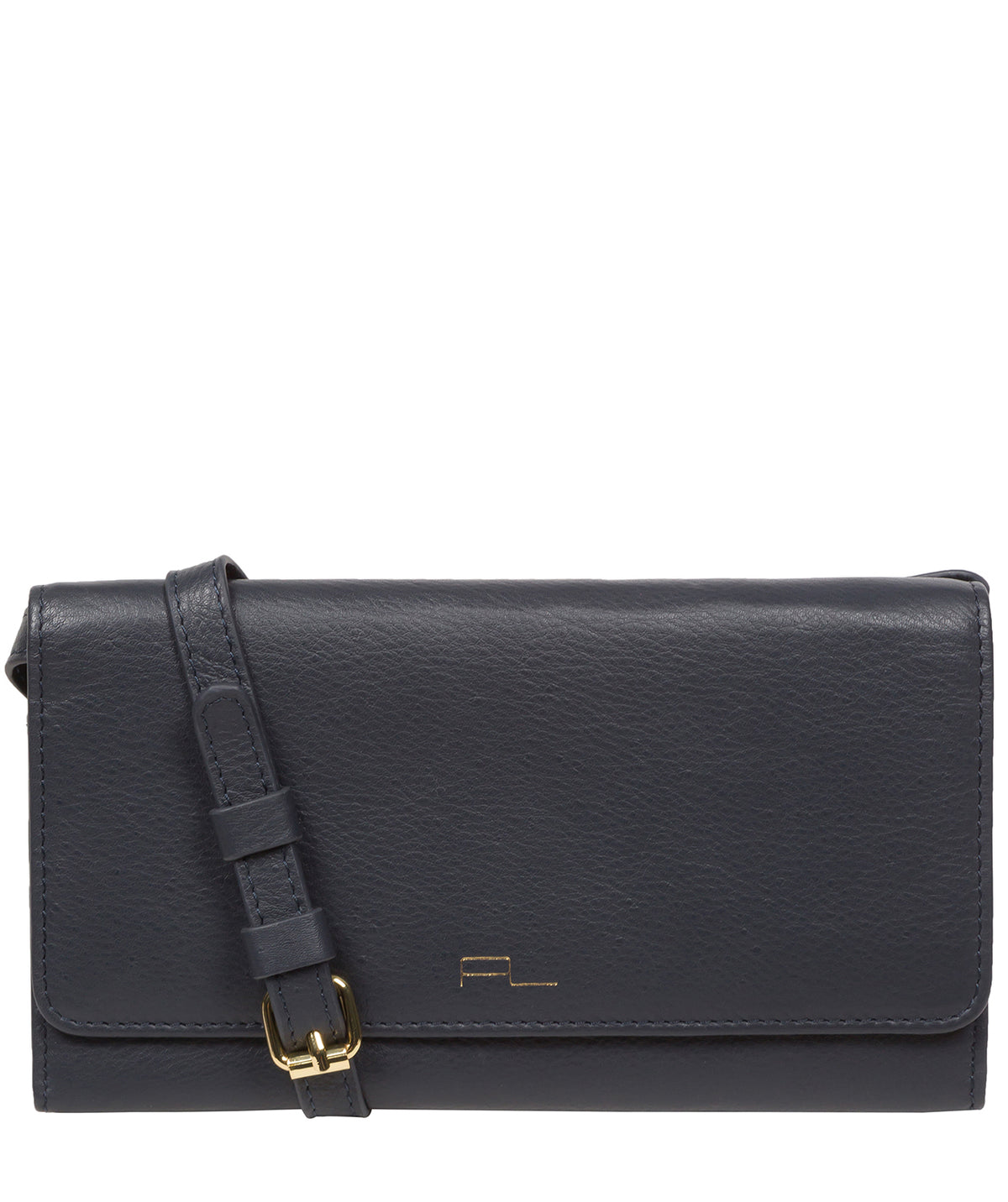 Pure Luxuries navy Nappa leather crossbody clutch bag front view