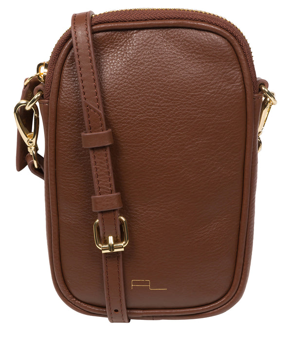 Pure Luxuries Marylebone Collection Bags: 'Alaina' Dark Tan Nappa Leather Cross Body Phone Bag