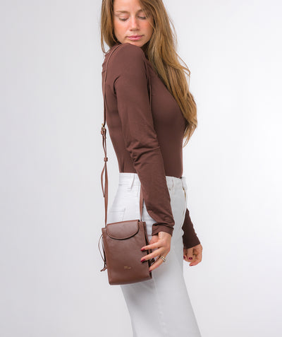 'Kiana' Dark Tan Nappa Leather Cross Body Phone Bag