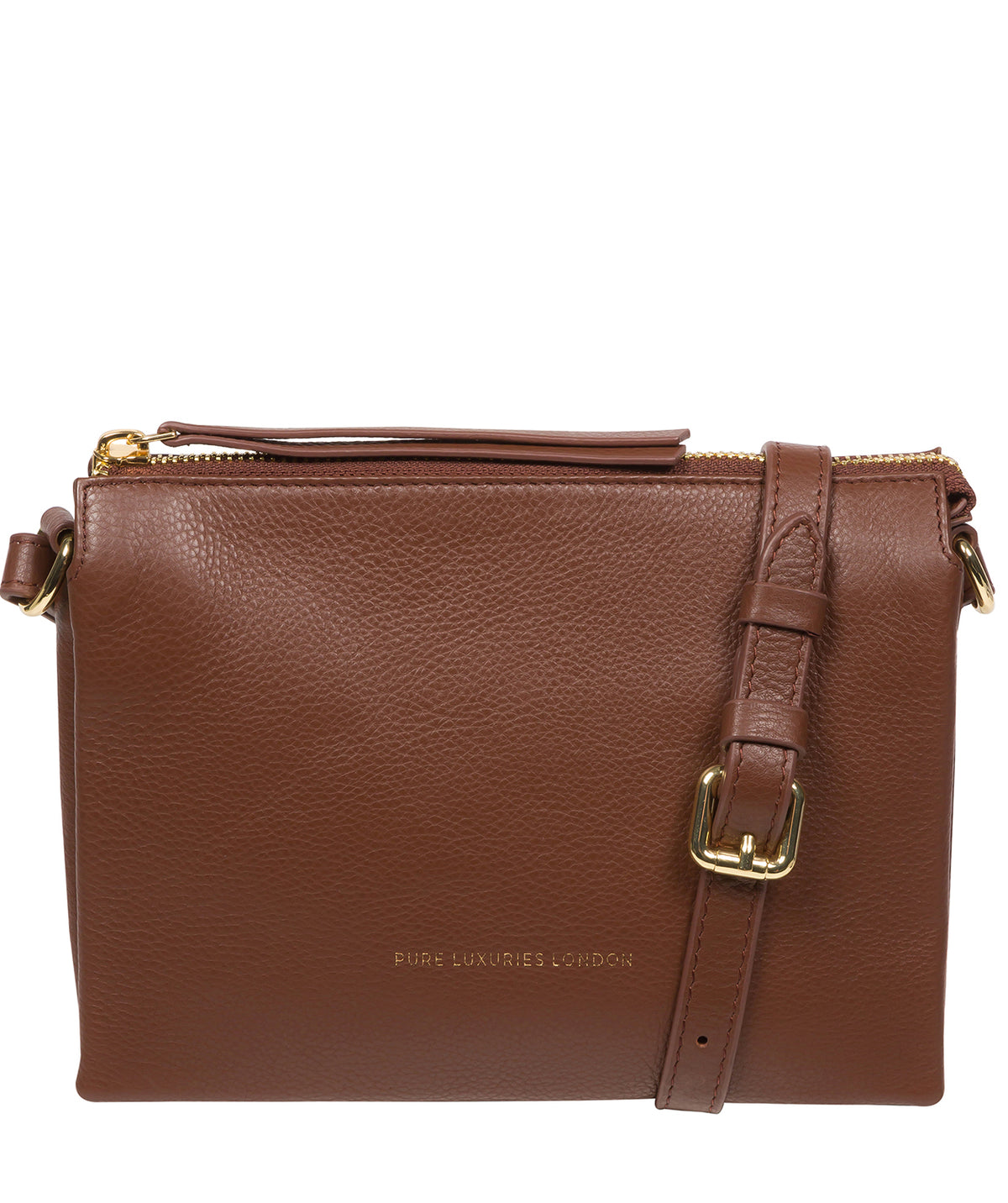 Pure Luxuries Niki dark tan Nappa leather crossbody bag front view