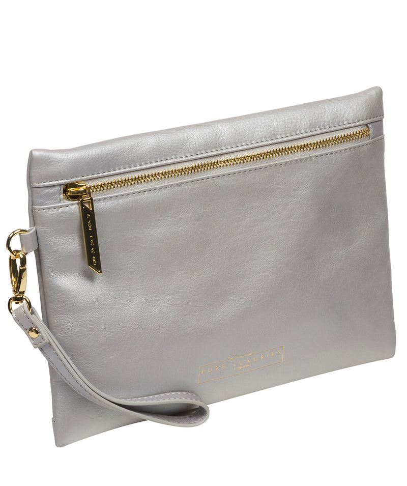 Pure Luxuries Classic Collection Bags: 'Chalfont' Metallic Silver Leather Clutch Bag