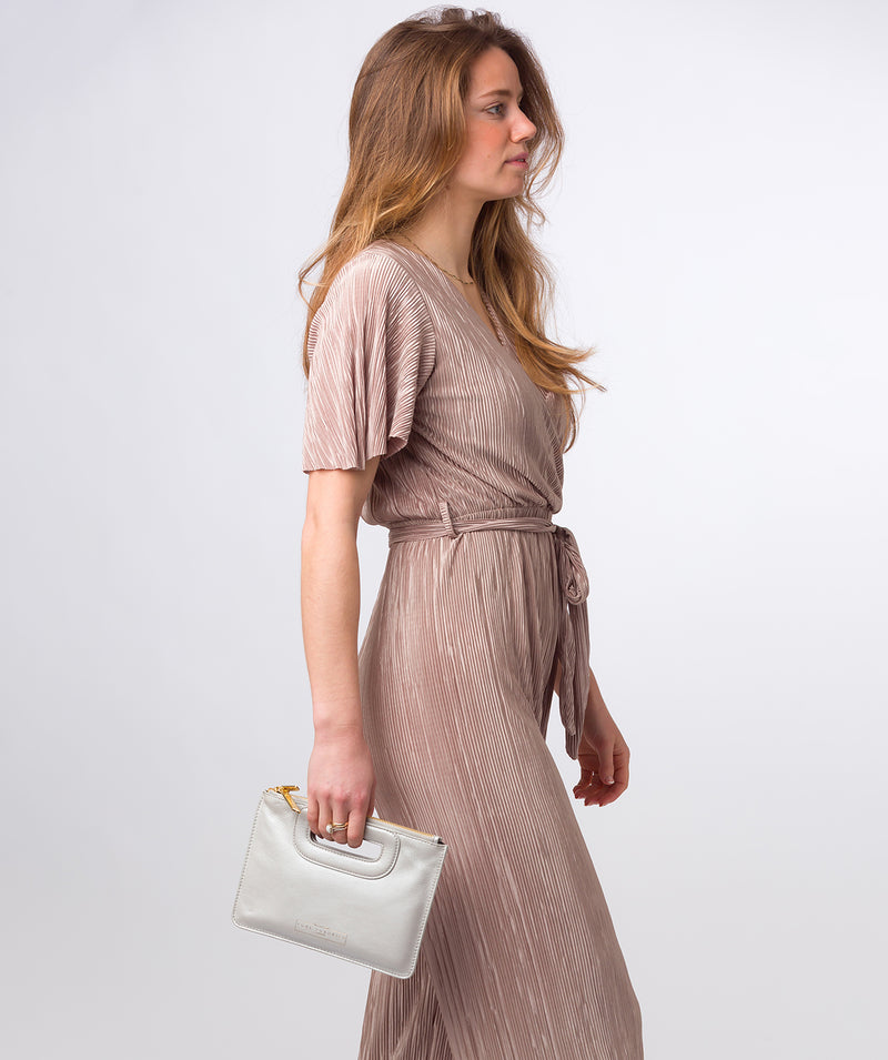 Pure Luxuries Classic Collection Bags: 'Esher' Metallic Silver Leather Clutch Bag