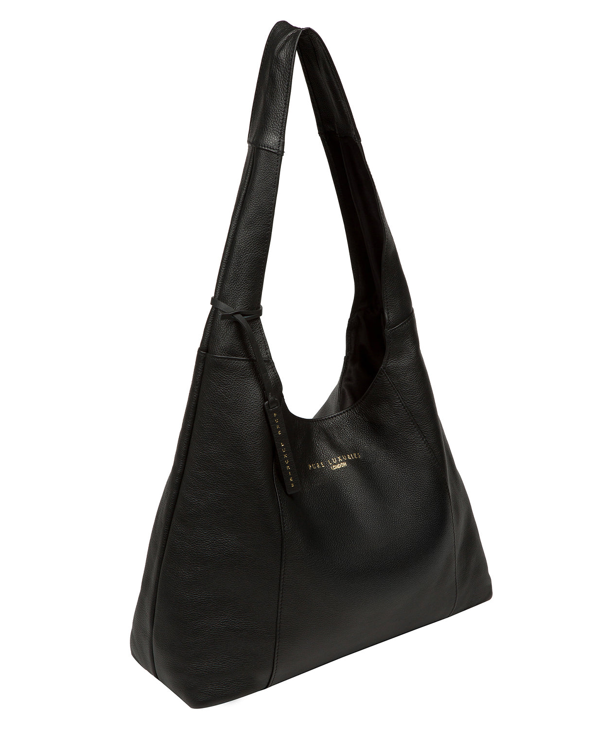 Full view Nina black leather shoulder bag flat lay