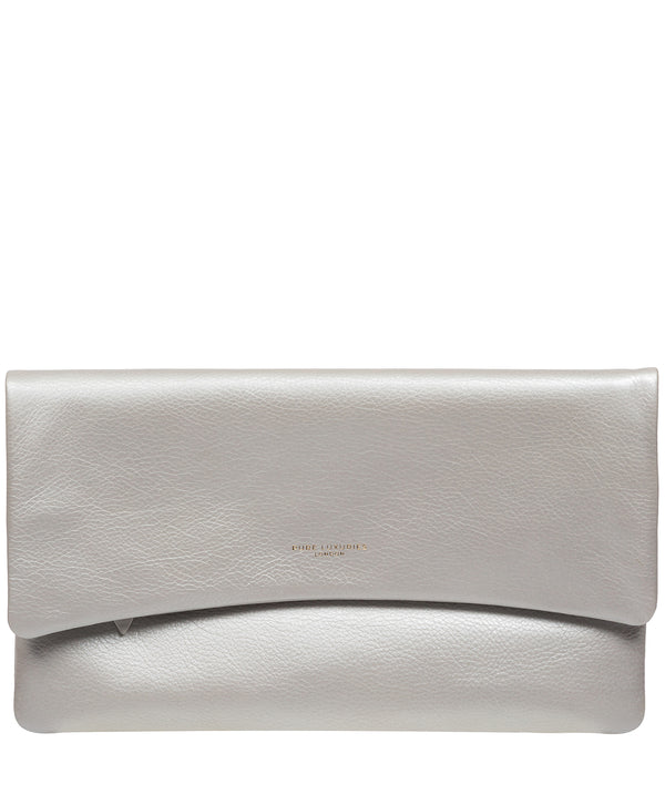 Pure Luxuries Marylebone Collection Bags: 'Amelia' Metallic Silver Leather Clutch Bag