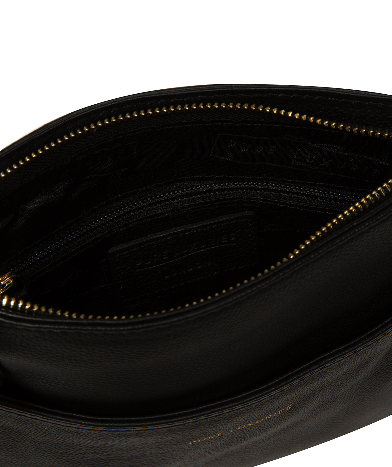 Adjustable leather shoulder strap and gold hardware
