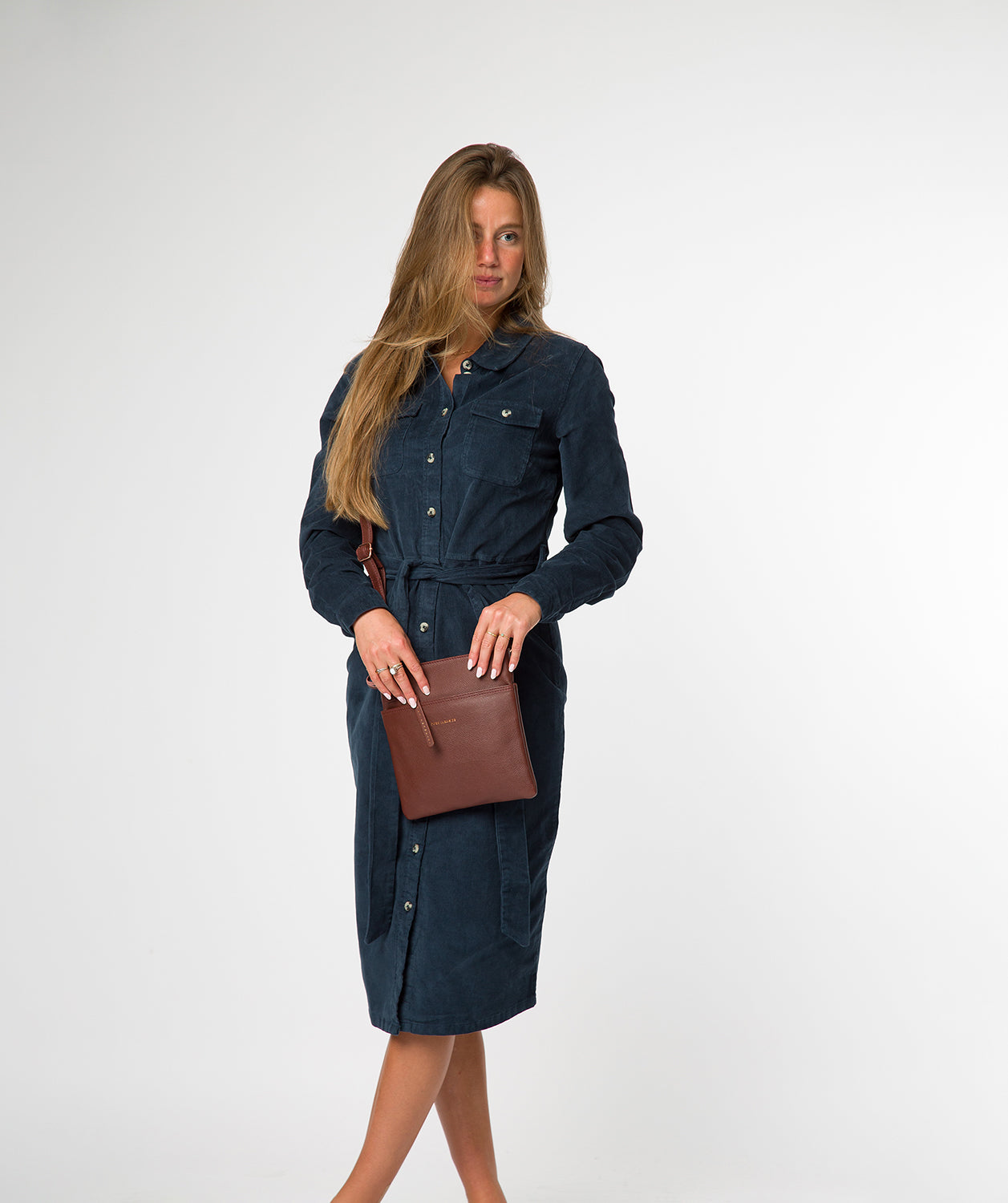 'Nola' Chestnut Leather Cross Body Bag