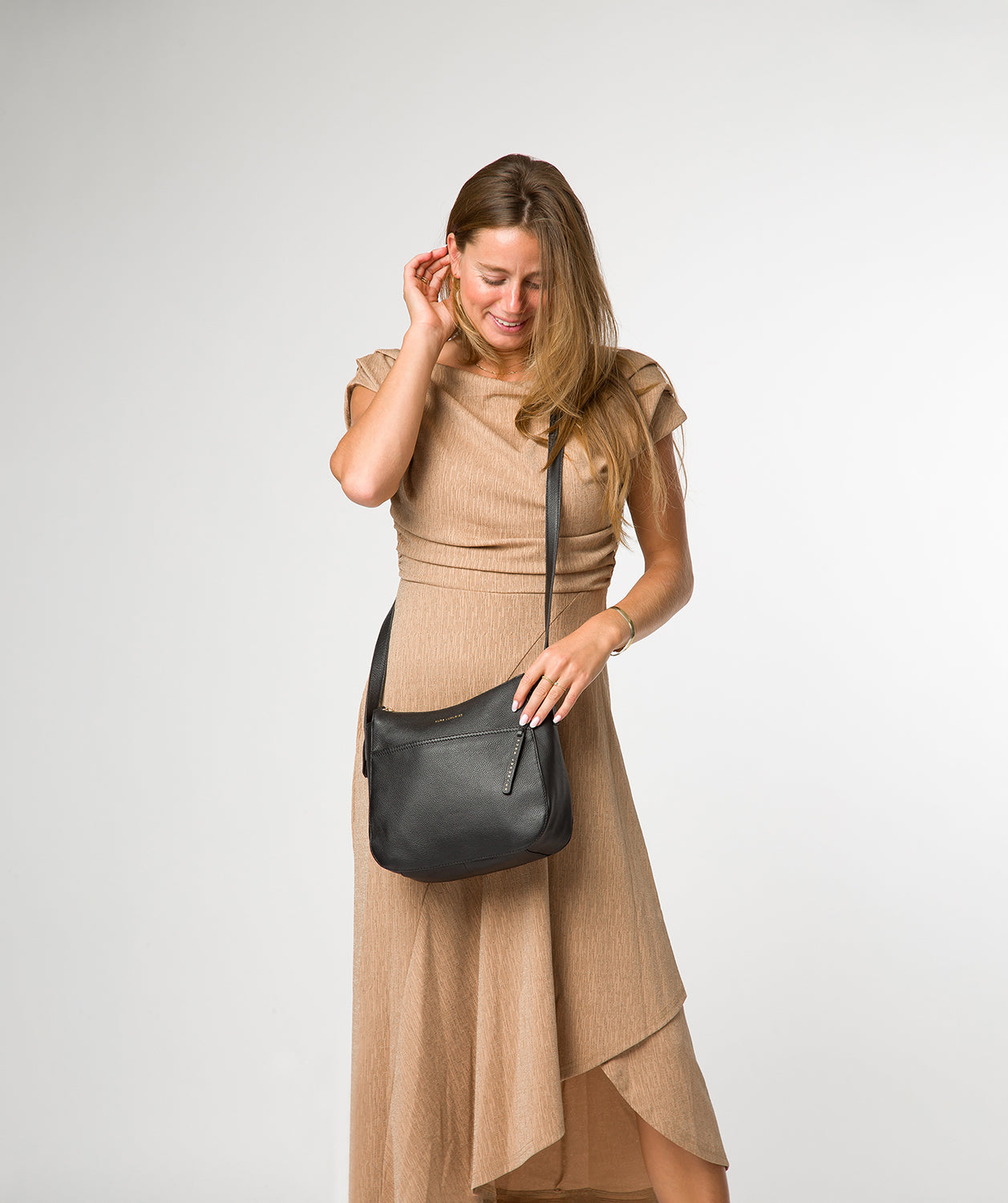 'Sloane' Black Leather Cross Body Bag