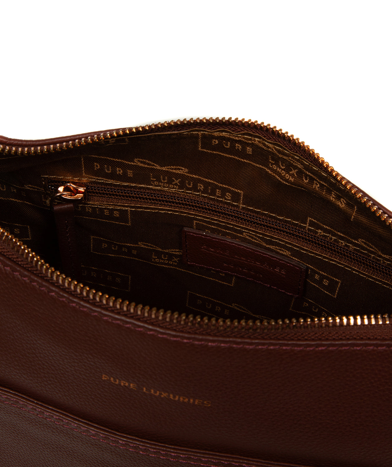 Adjustable leather shoulder strap with rose gold hardware