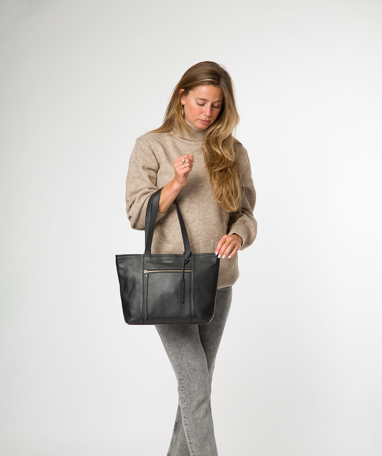 'Roxby' Black Leather Tote Bag