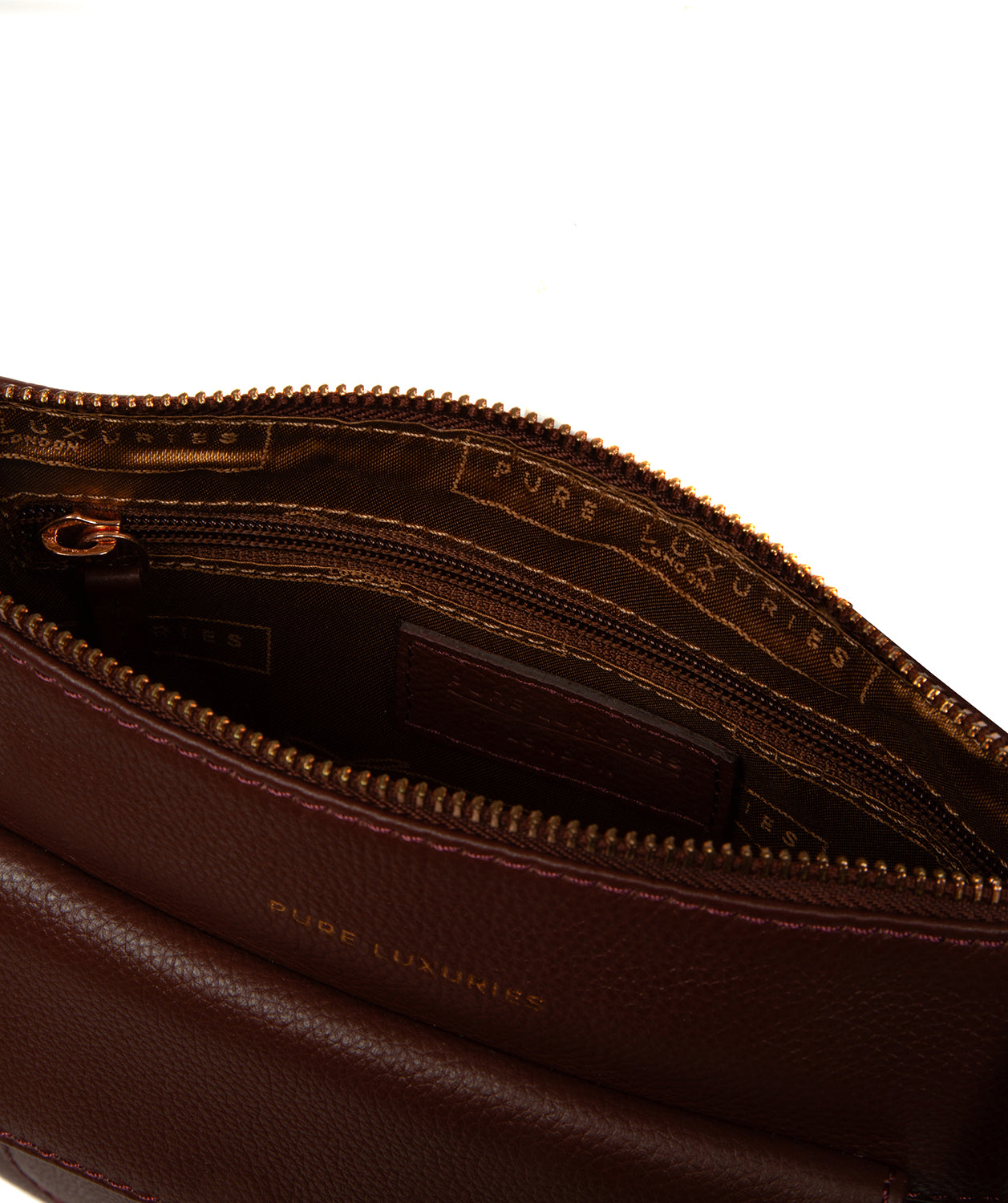 Amberlyn crossbody bag back panel with logo embossing