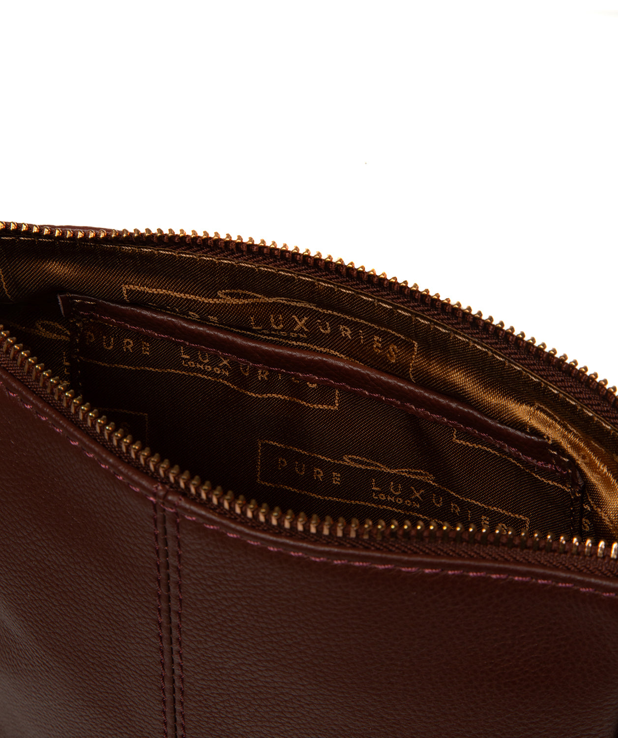 Chestnut pebble grain leather texture and finish detail