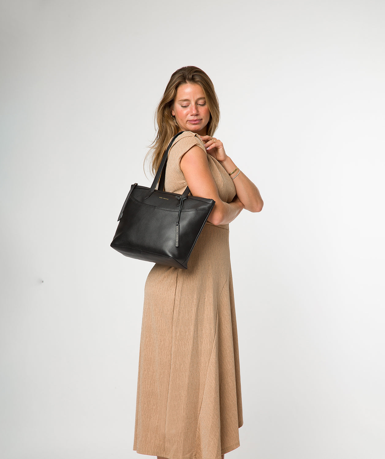 'Katya' Black Leather Tote Bag