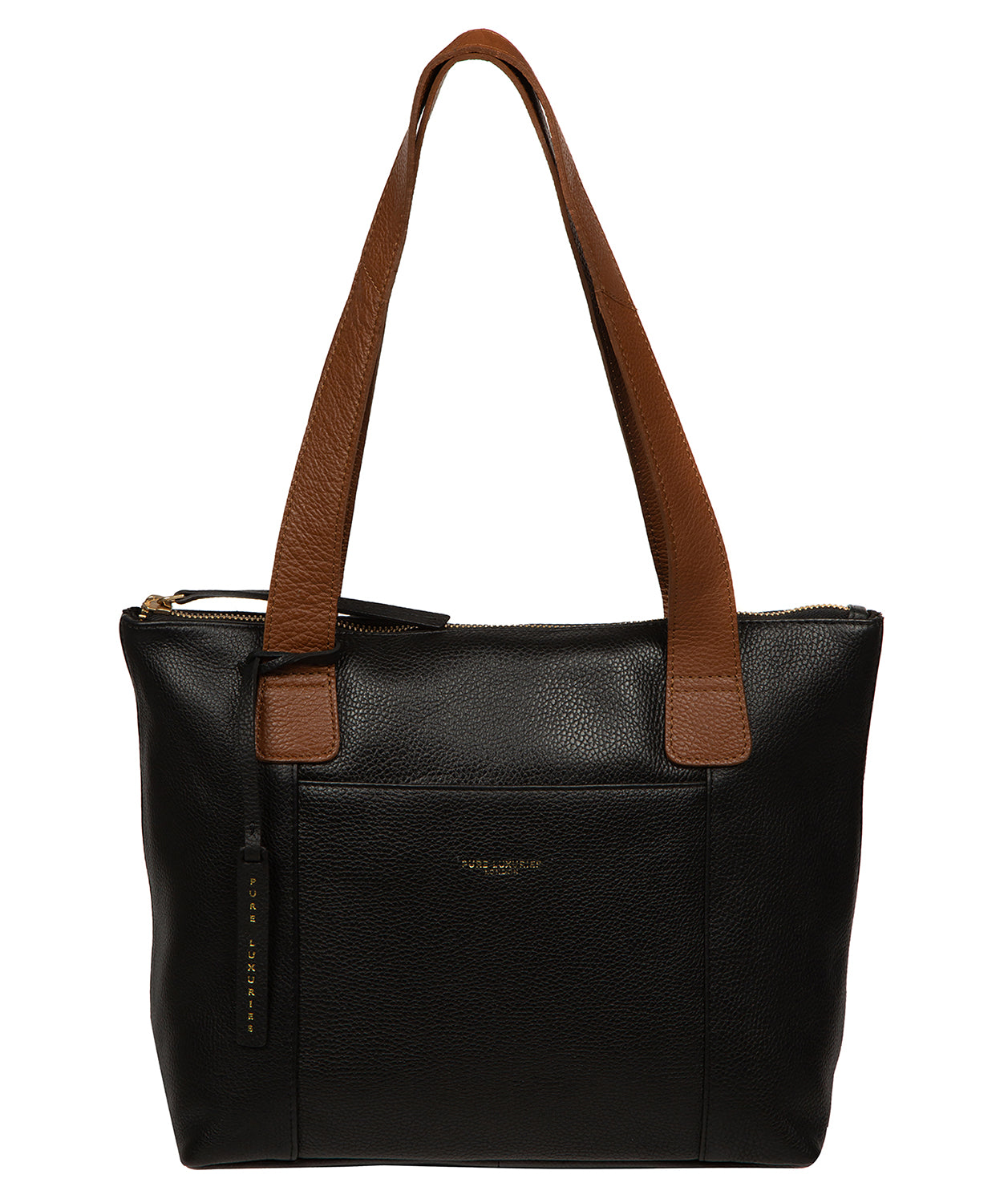 'Yondo' Black & Rich Tan Leather Tote Bag