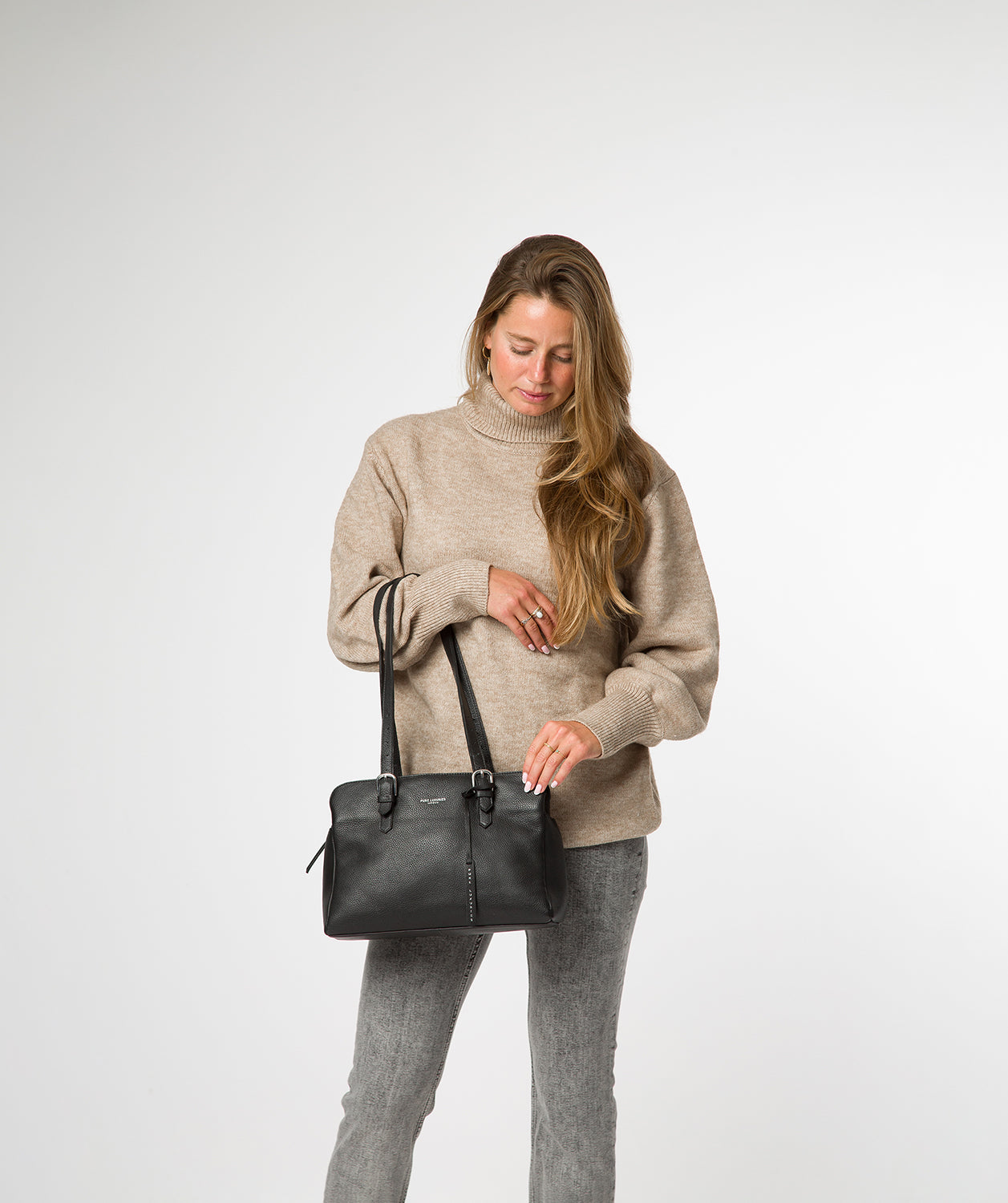 'Faya' Black Leather Handbag