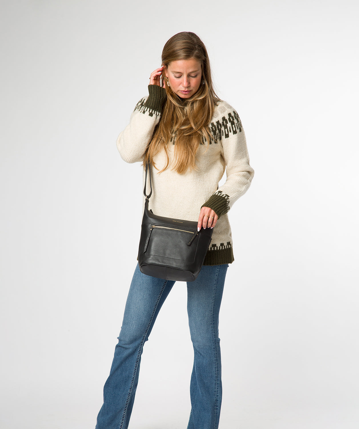 'Wittering' Black Leather Shoulder Bag