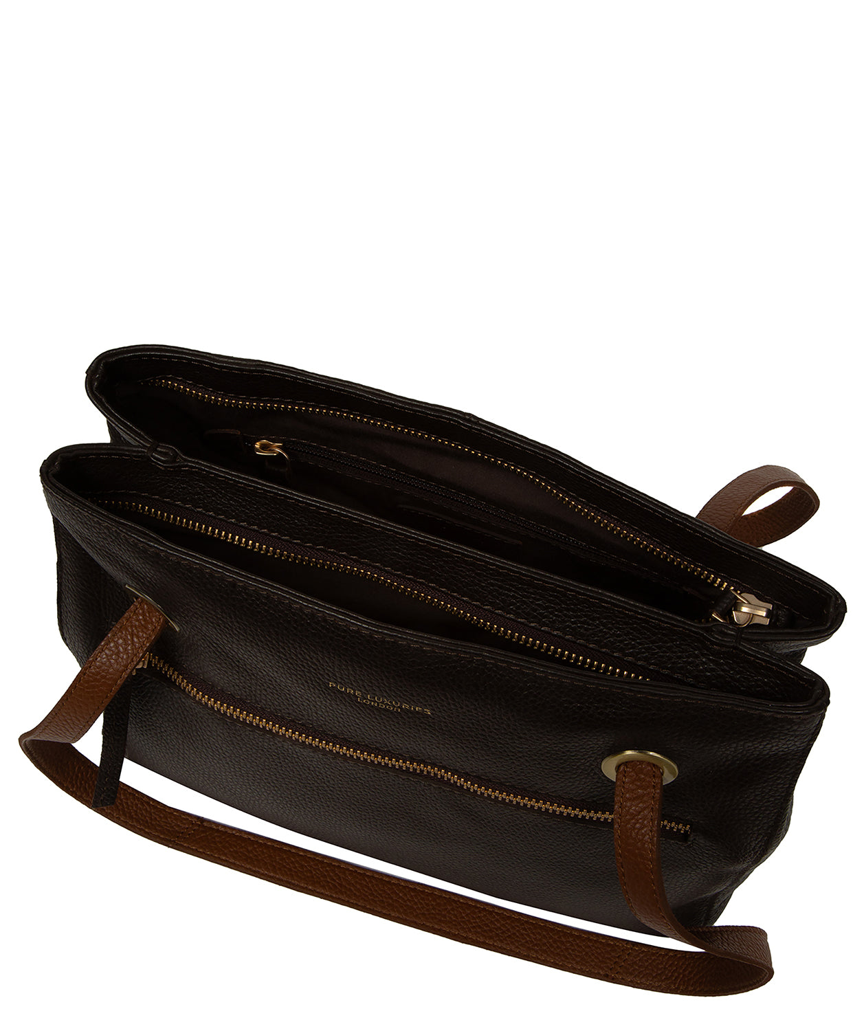Dual leather handles and gold-coloured hardware detail