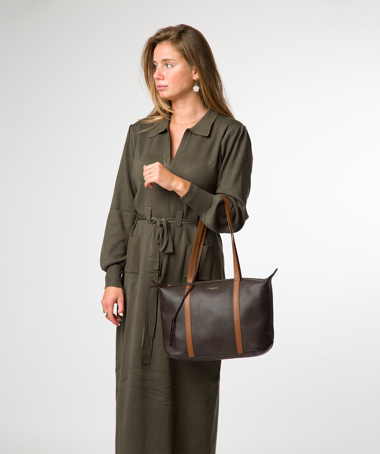 'Niva' Espresso & Rich Tan Leather Tote Bag