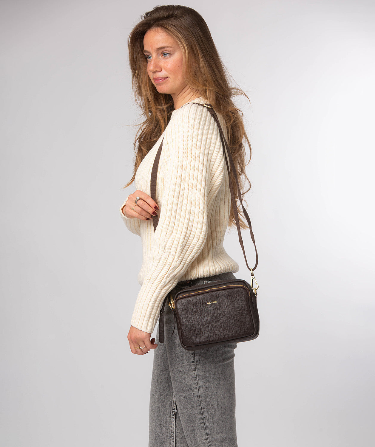 'Eris' Espresso Leather Cross Body Bag