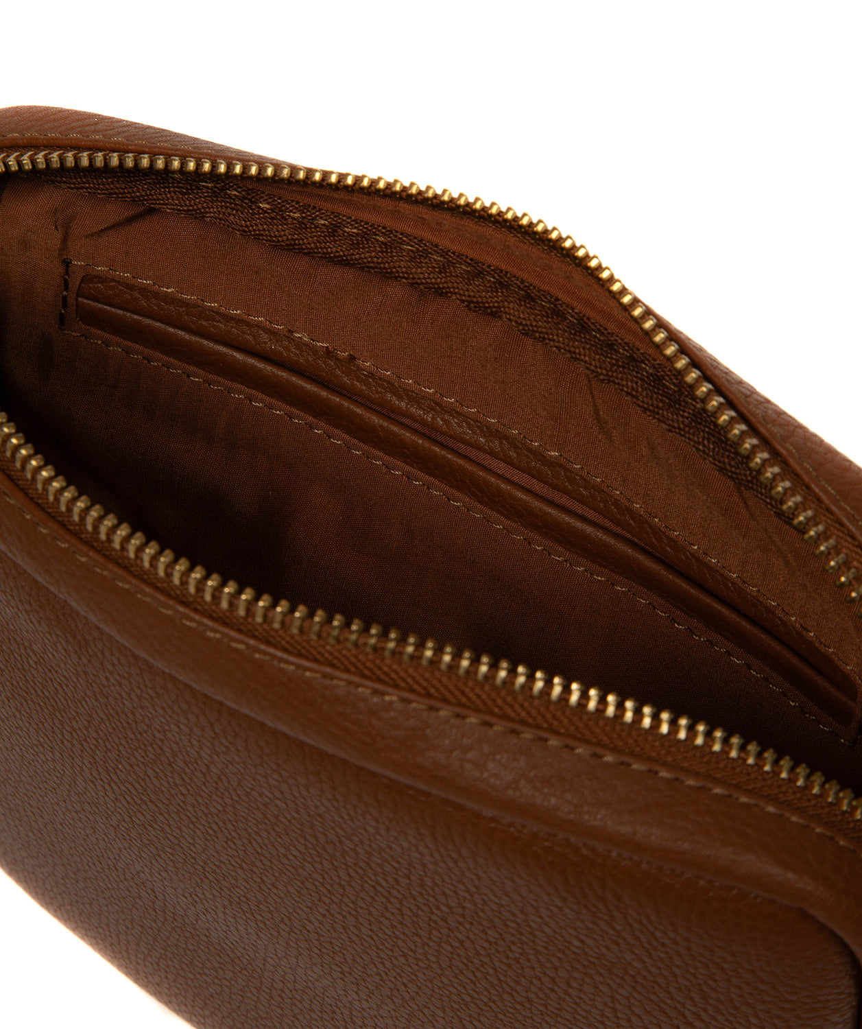 Front zip pocket detail with gold-coloured hardware