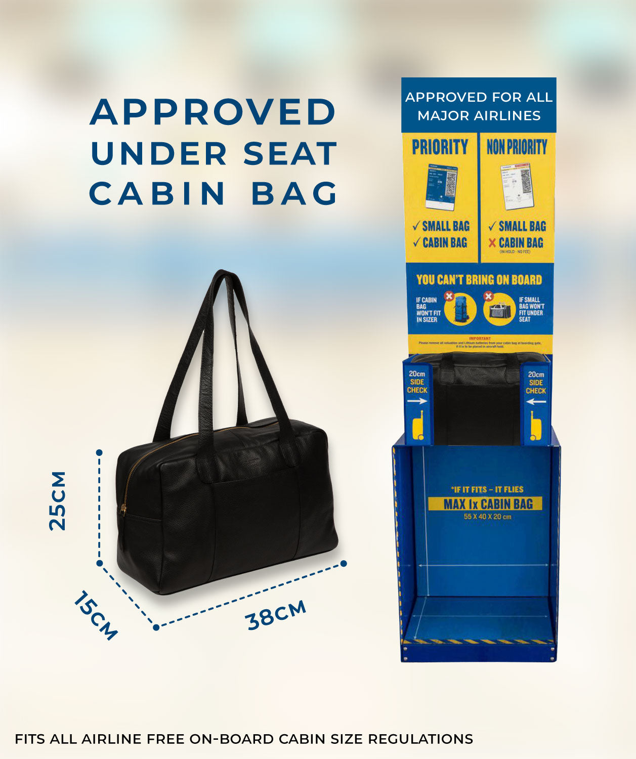 'Airgo' 'Free on Board' Black Leather Men's Cabin Bag