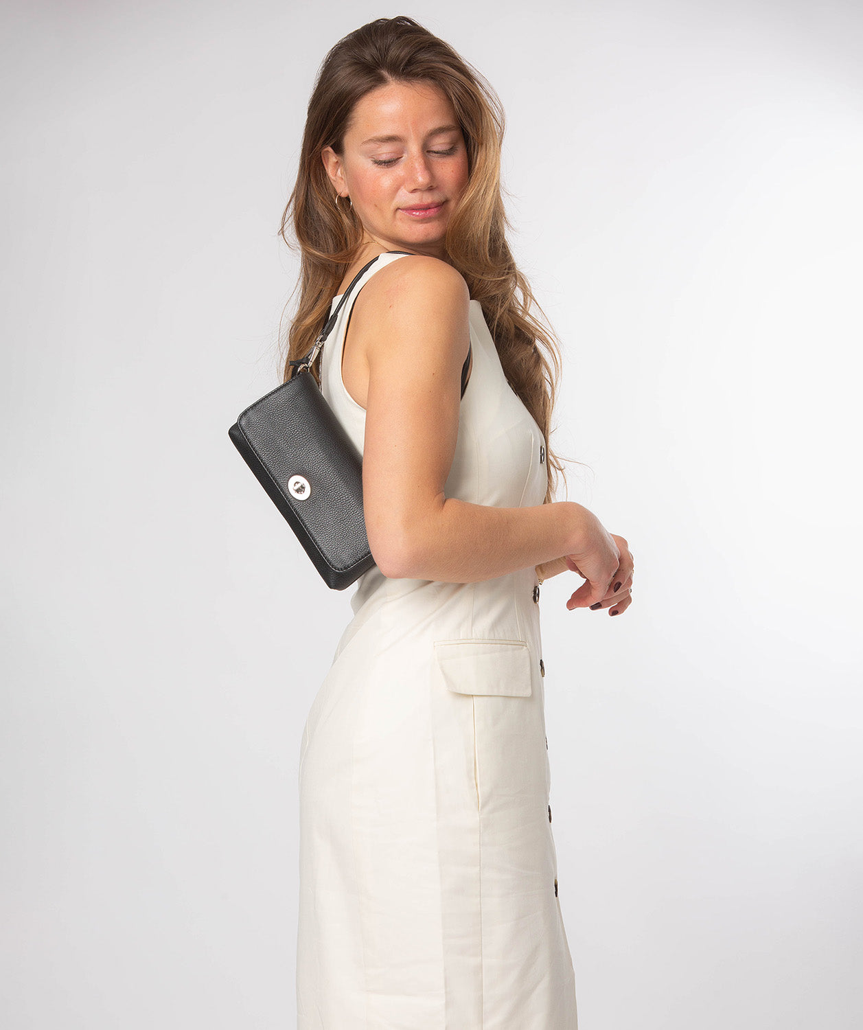 'Christabel' Black Leather Grab & Clutch Bag