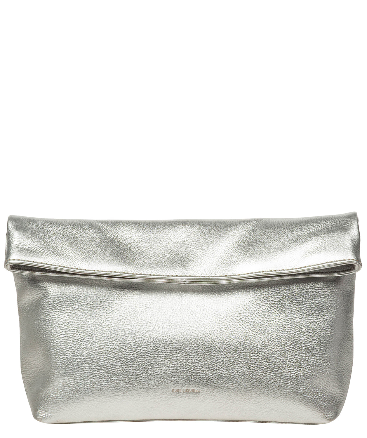 'Sabella' Metallic Silver Leather Clutch Bag