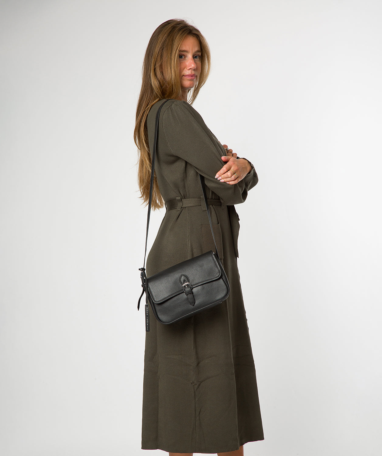 'Francesca' Black Leather Cross Body Bag