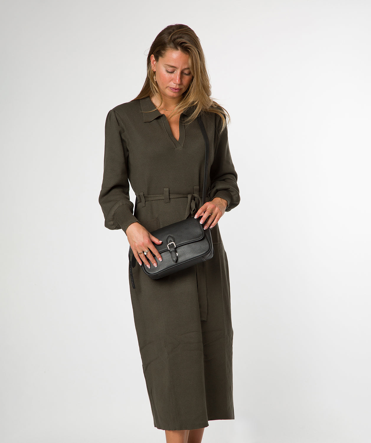 'Francesca' Black Leather Cross Body Bag