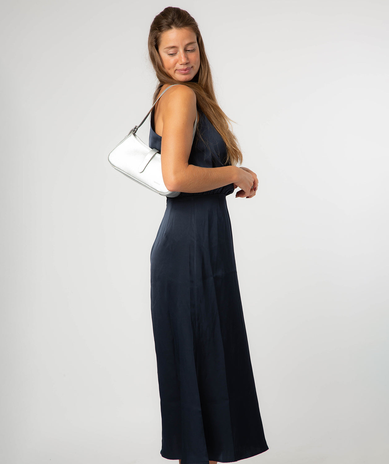 'Evangeline' Metallic Silver Leather Grab Bag