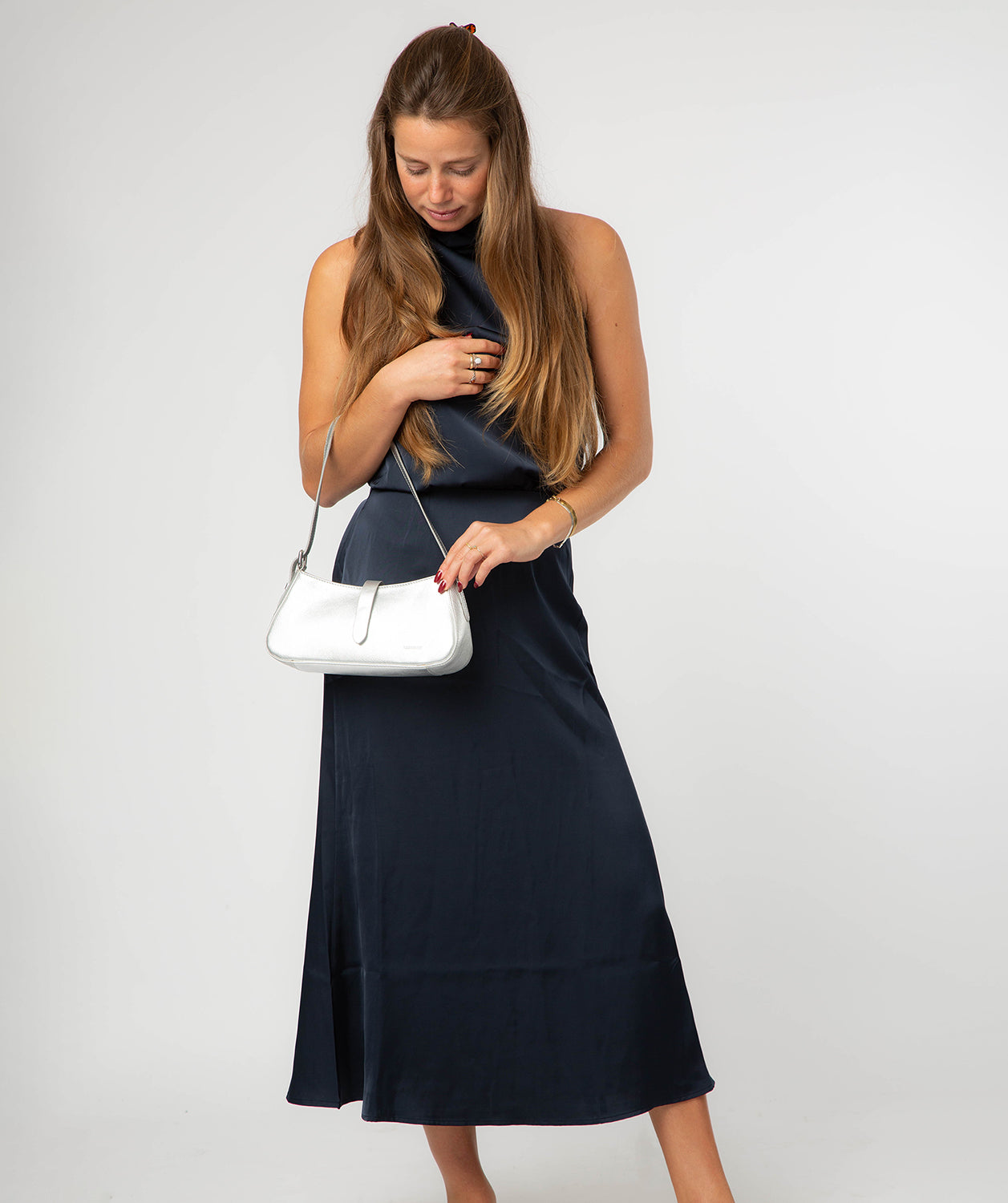 'Evangeline' Metallic Silver Leather Grab Bag