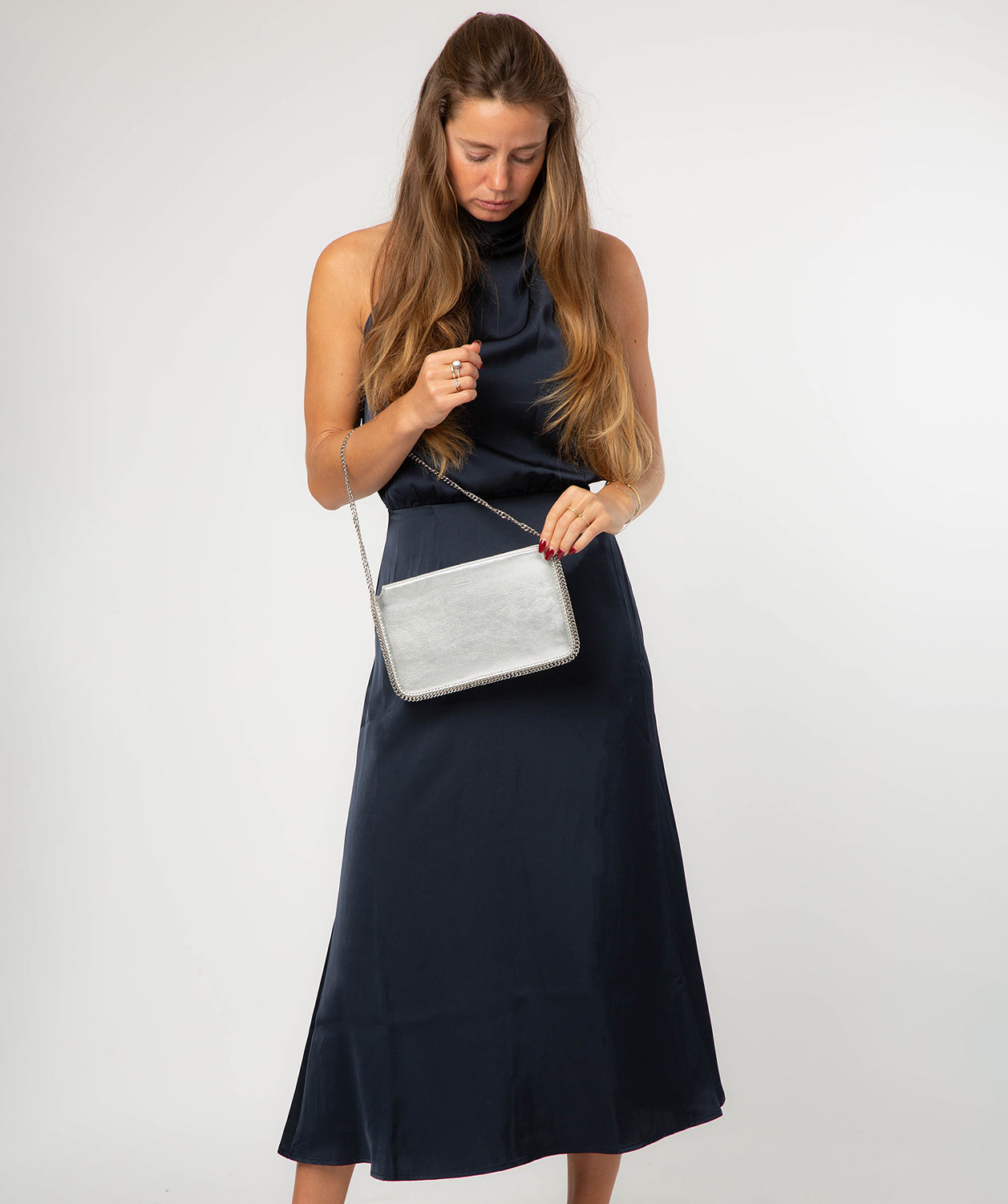 'Adelaide' Metallic Silver Leather Evening Bag