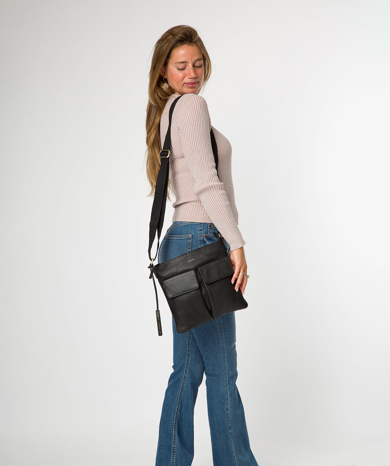 'Elodie' Black Leather Cross Body Bag