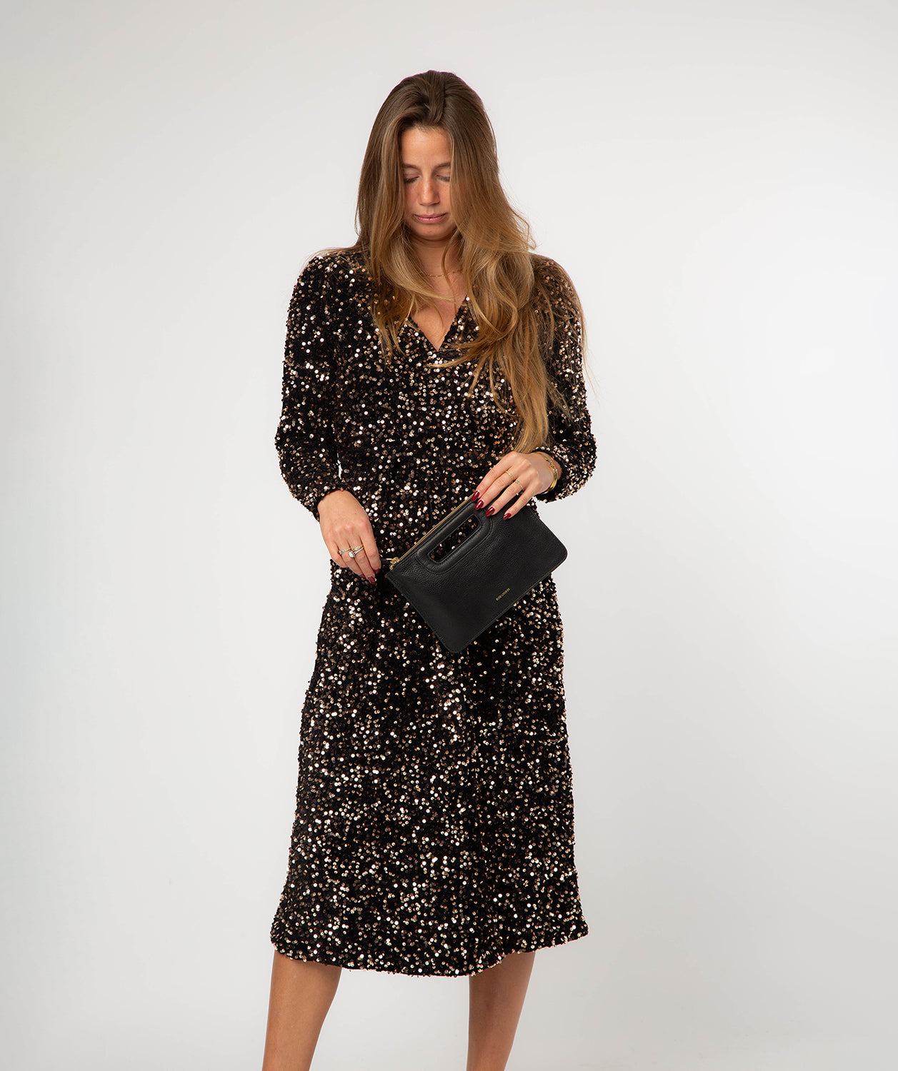 'Guinevere' Black Leather Clutch Bag