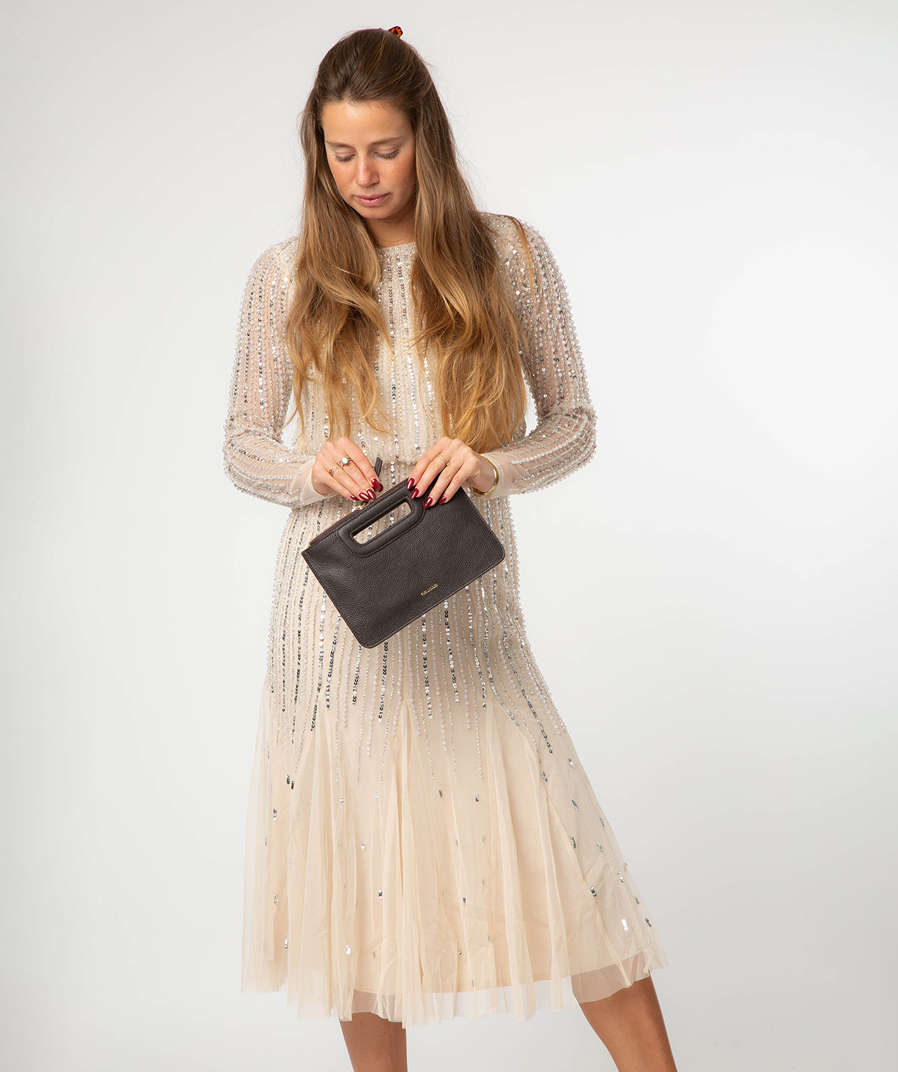 'Guinevere' Espresso Leather Clutch Bag