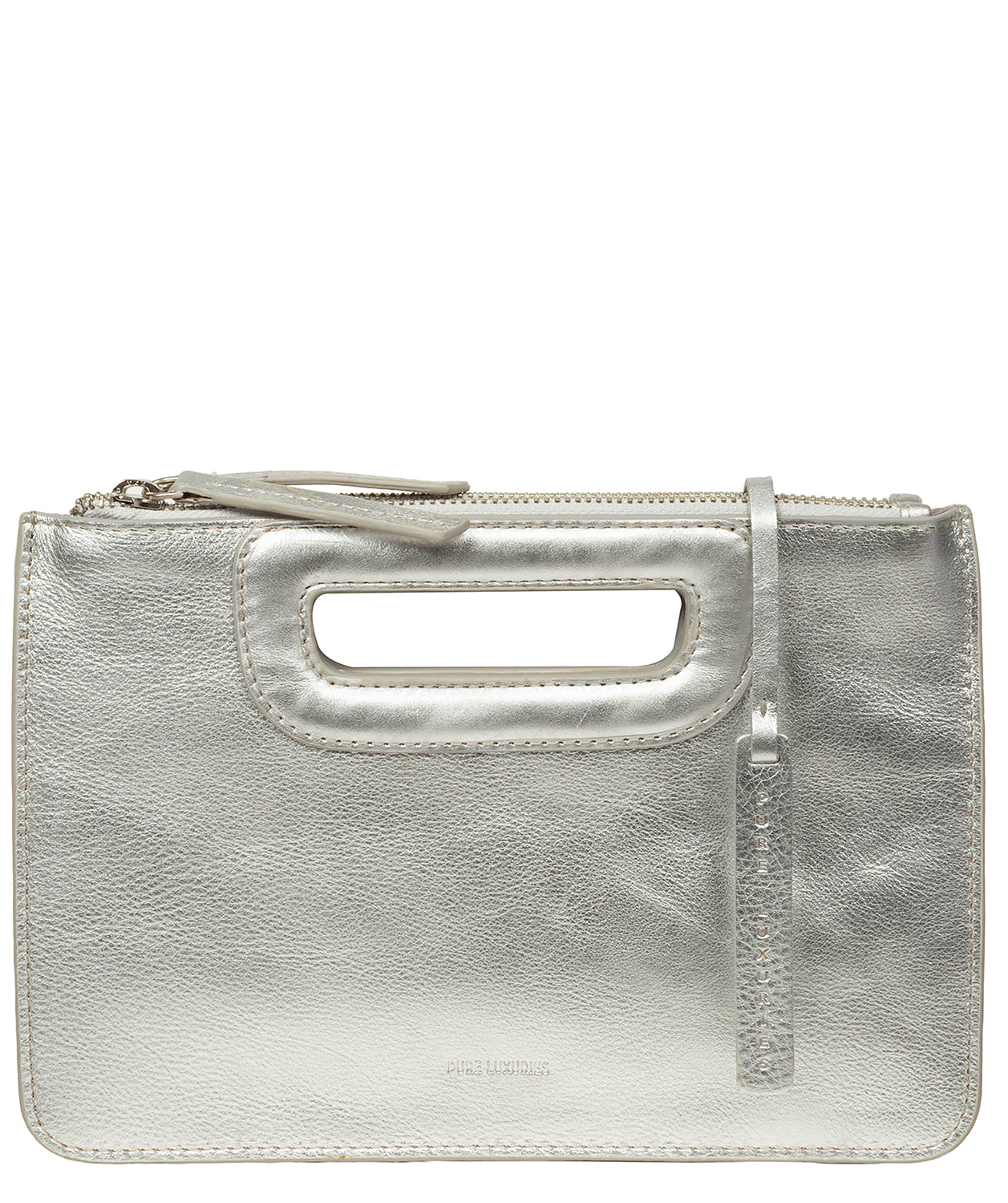 'Guinevere' Metallic Silver Leather Clutch Bag