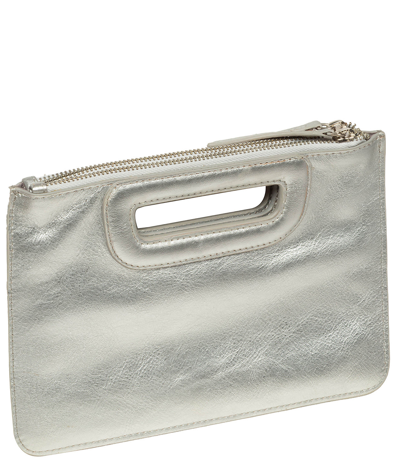 'Guinevere' Metallic Silver Leather Clutch Bag