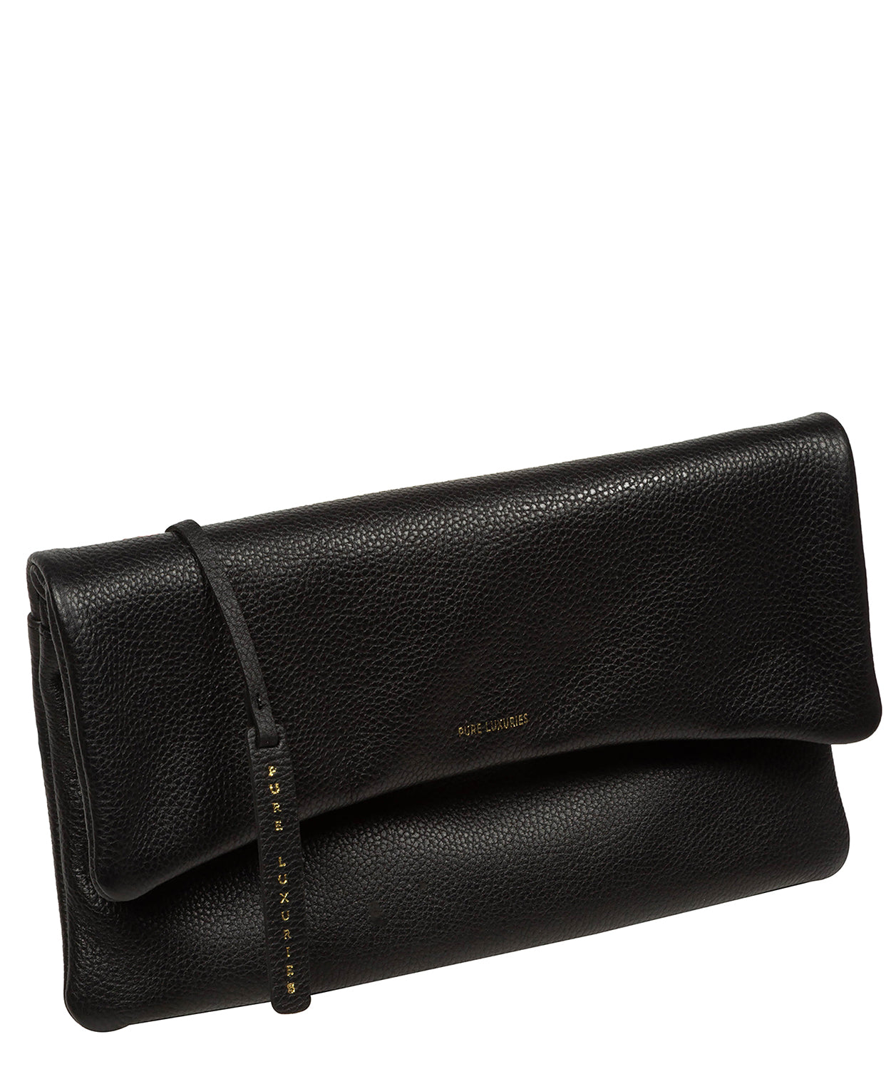 'Audrina' Black Leather Clutch Bag