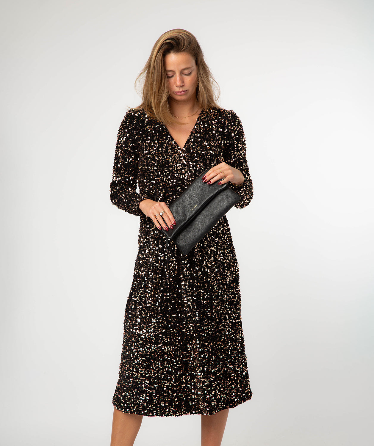 'Audrina' Black Leather Clutch Bag