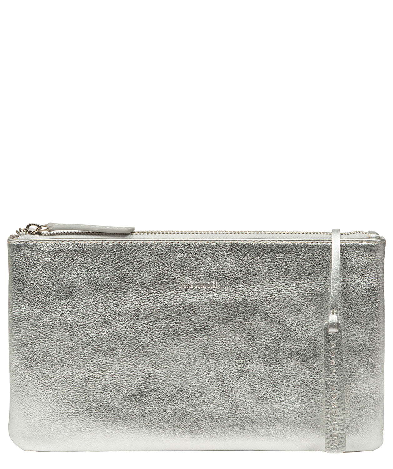 'Emalia' Metallic Silver Leather Clutch Bag