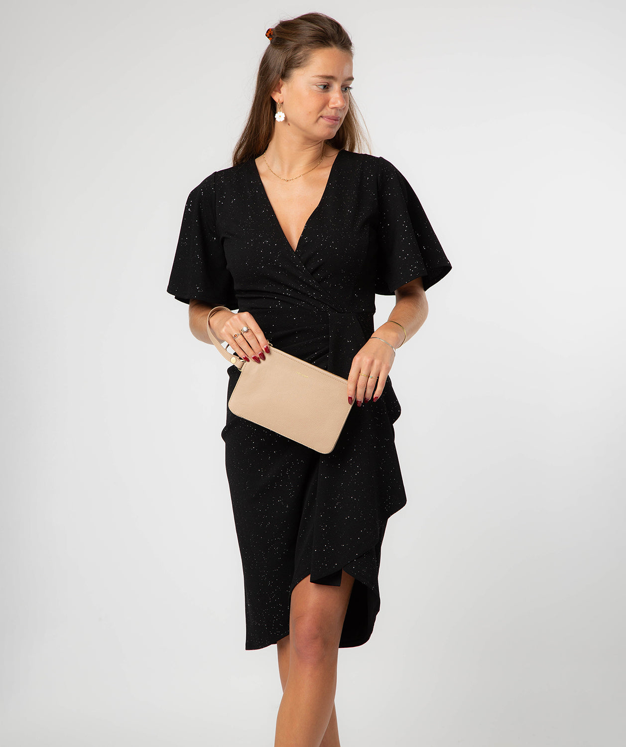 'Eleanor' Latte Leather Clutch Bag