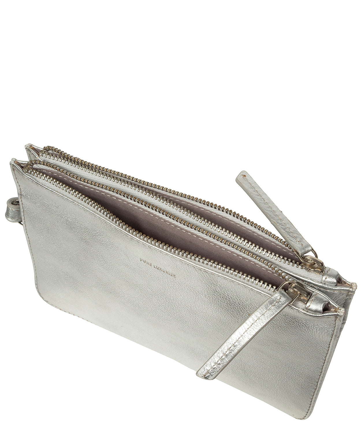 Eleanor clutch bag back view and leather construction
